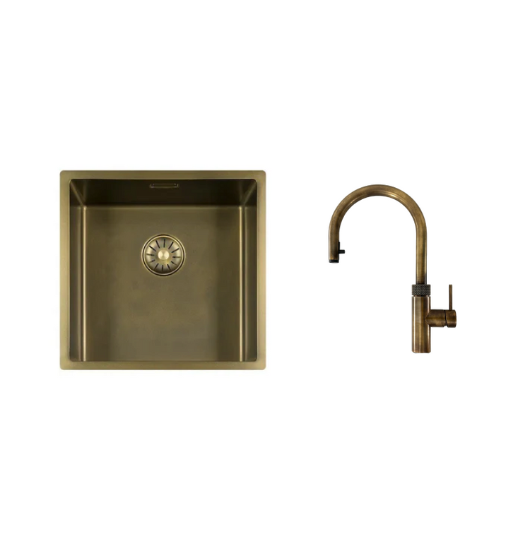 Spoelbak met Quooker Kraan Patina Goud