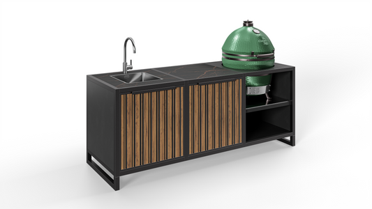 Zwarte Rêveluxe buitenkeuken met Big Green Egg