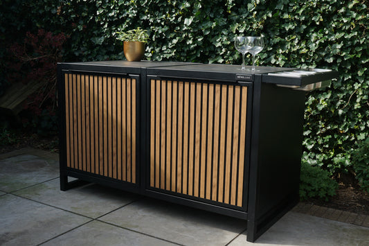 Noir Buitenkeuken Met Hout-Look Deuren en Zij-Trays